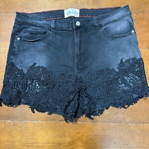 L & B  Black Lace Trim Jean Shorts, size 18